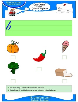 Çocuklar İçin B Sesi Çalışma Sayfaları 